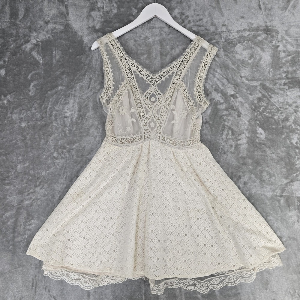 Free People Embroidered Ethereal Mini Dress 6 Cream Boho Festival Beach Wedding